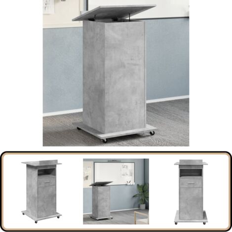 Pupitre avec roues et tiroir gris béton bois d'ingénierie - Bureau - Pupitre - Meuble De Bureau - Plateau Relevable - Rangement