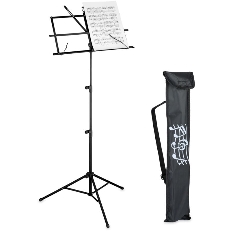 Relaxdays - Pupitre de musique, pliable, métallique, pour les guitaristes, hlp : 140 x 53 x 49 cm, noir