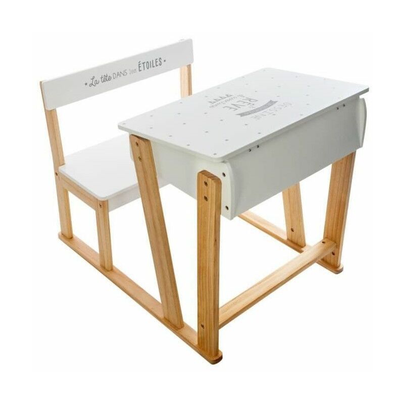 Ac-déco - Pupitre d'écriture en bois avec assise et bureau - Blanc - Meuble pour enfant - Livraison gratuite