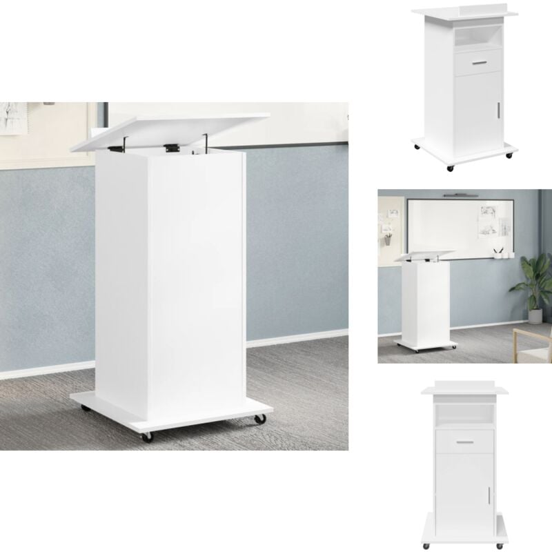 Vidaxl - Pupitre et roues et tiroir blanc 55x55x107 cm bois d'ingénierie - Bureau - Meuble De Bureau - Pupitre - Plateau De Conférence - Support