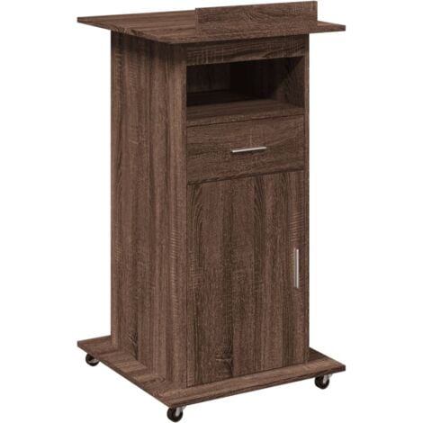 Pupitre et roues et tiroir chêne marron bois d'ingénierie