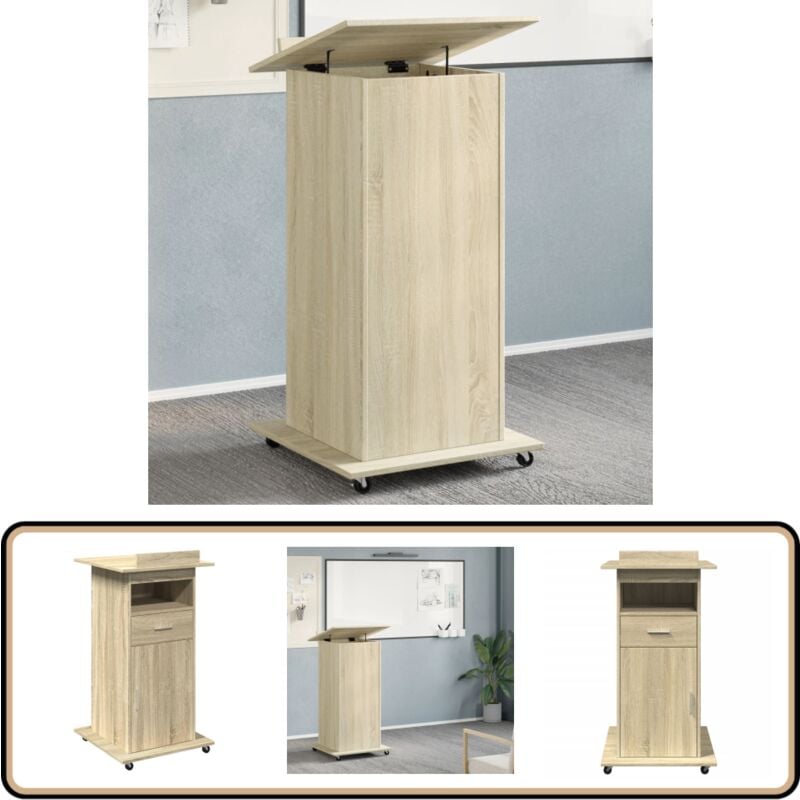 Pupitre et roues et tiroir chêne sonoma bois d'ingénierie - Bureau - Meuble De Bureau - Pupitre - Tribune - Plateau Relevable