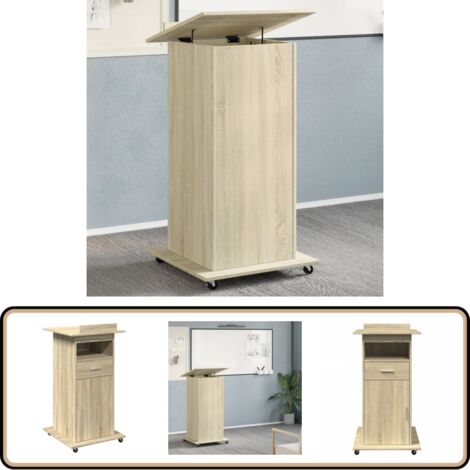 Pupitre et roues et tiroir chêne sonoma bois d'ingénierie - Bureau - Meuble De Bureau - Pupitre - Tribune - Plateau Relevable