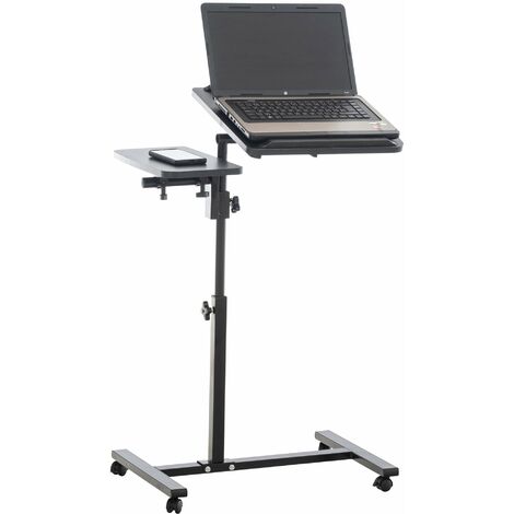 Pupitre table d'appoint pour ordinateur portable sur roulettes en bois noir et métal - noir