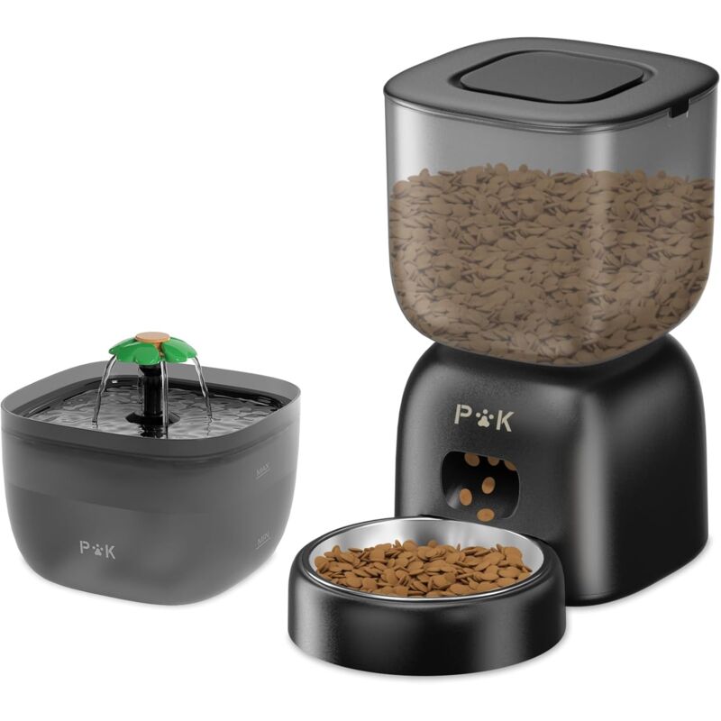 Puppykitty - puppy kitty pro 3L Distributeur Croquette, Batterie jusqu'à 180 Jours, Vocal 10S, avec Fontaine à Chat 2L Gratuite, Noir