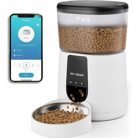 PUPPYKITTY PUPPY KITTY Automatischer Katzenfutterspender, 2,4 G WiFi, 4 l Katzen- und Hundefutterspender, verbundene App, 10 Sekunden Sprachaufzeichnung, 1–10 Mahlzeiten pro Tag (weiß)