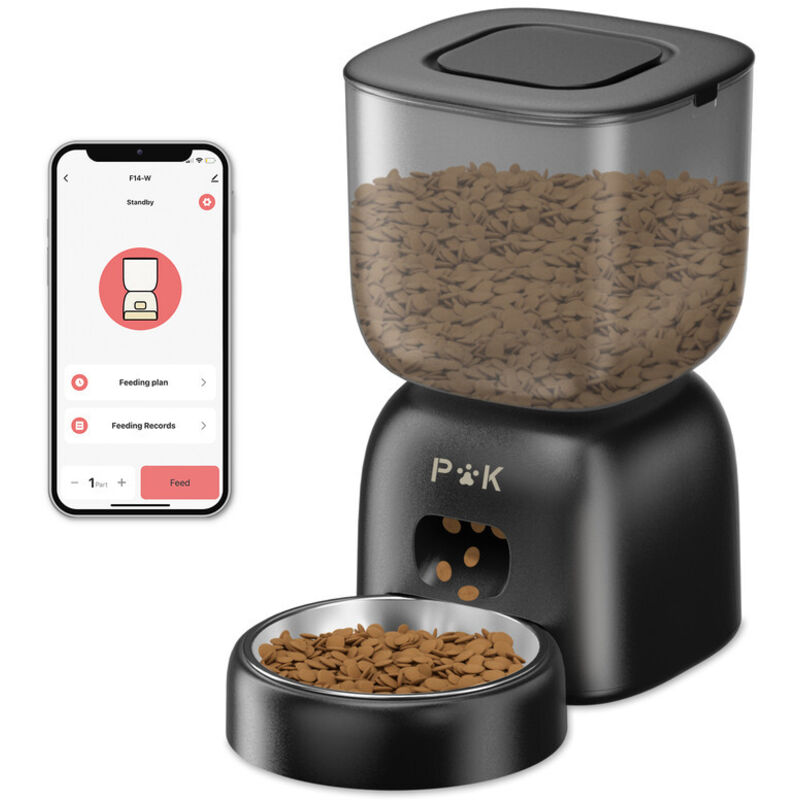 Puppy kitty pro Distributeur Croquettes Chat Automatique,Bols en Acier Inoxydable, Connecté App,Vocal 10S,10 Repas par Jour,Noir