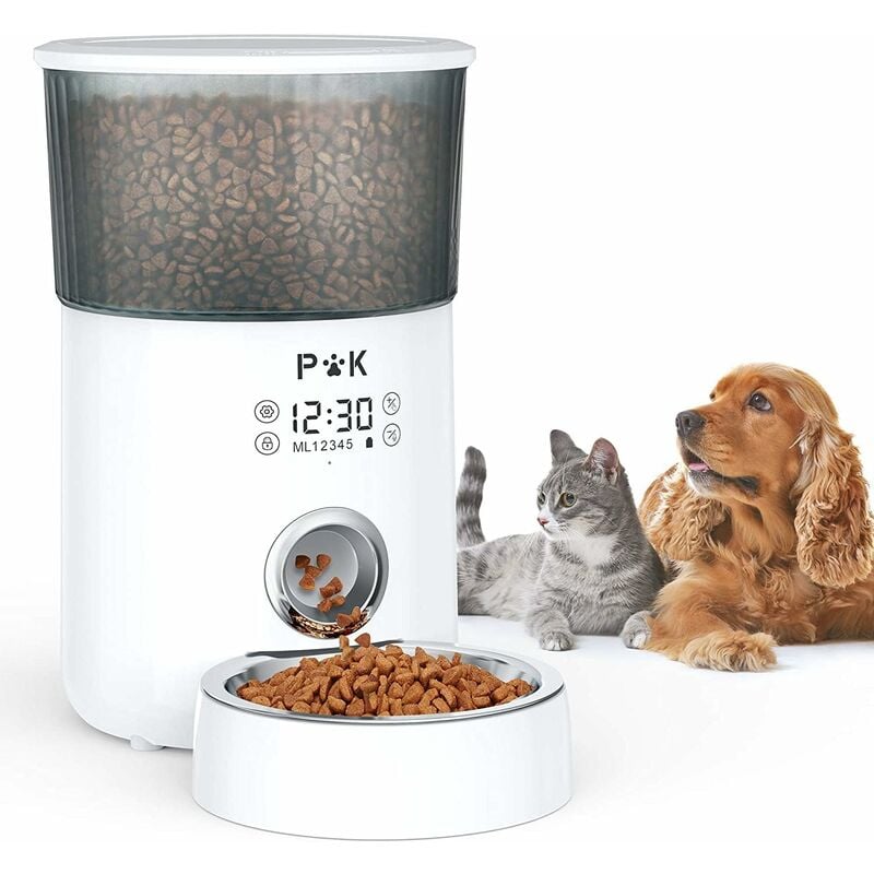 Puppykitty - puppy kitty 4L Distributeur de Croquettes pour Chats et Chiens, avec Bol en Acier Inoxydable, 10S Vocal Programmable, Écran Tactile, 1-5