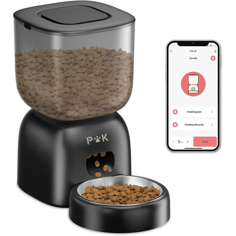 PUPPY KITTY PRO 2,4G WiFi 3L Distributeur Croquettes Chat Automatique, noir Distributeur Croquettes Chat avec Bols en Acier Inoxydable, Connecté App,