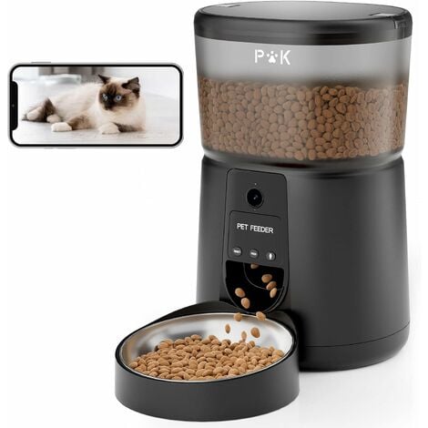 PUPPY KITTY PRO 4L Distributeur Croquettes Chat Automatique avec Caméra 1080P, 2.4G WiFi avec APP Vidéo Audio Vision Nocturne, Bol en Acier Inoxydable, 1-8 Repas par Jour, Noir