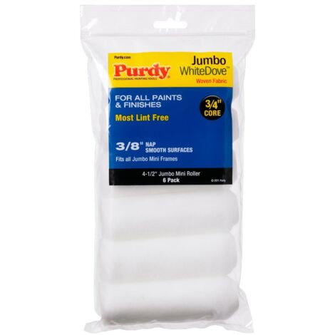 Purdy 140624612 Confezione da 6 Mini rulli di Ricambio – 4-1/2" Copertura 3/8", Bianco, Taglia unica