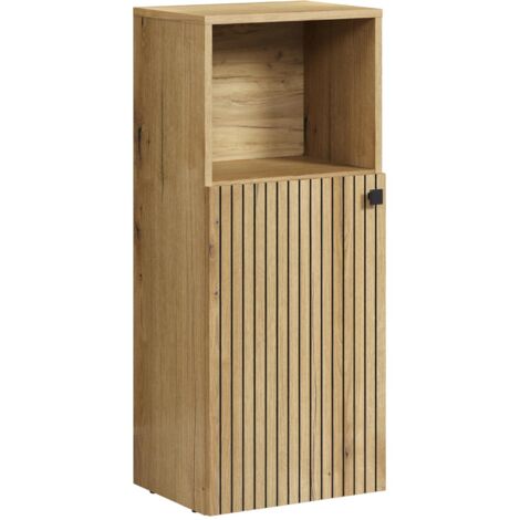 PURE BLISS - Meuble de rangement SDB - 40 x 95 x 31 cm - Chene blond avec des rainures noires - TRENDTEAM