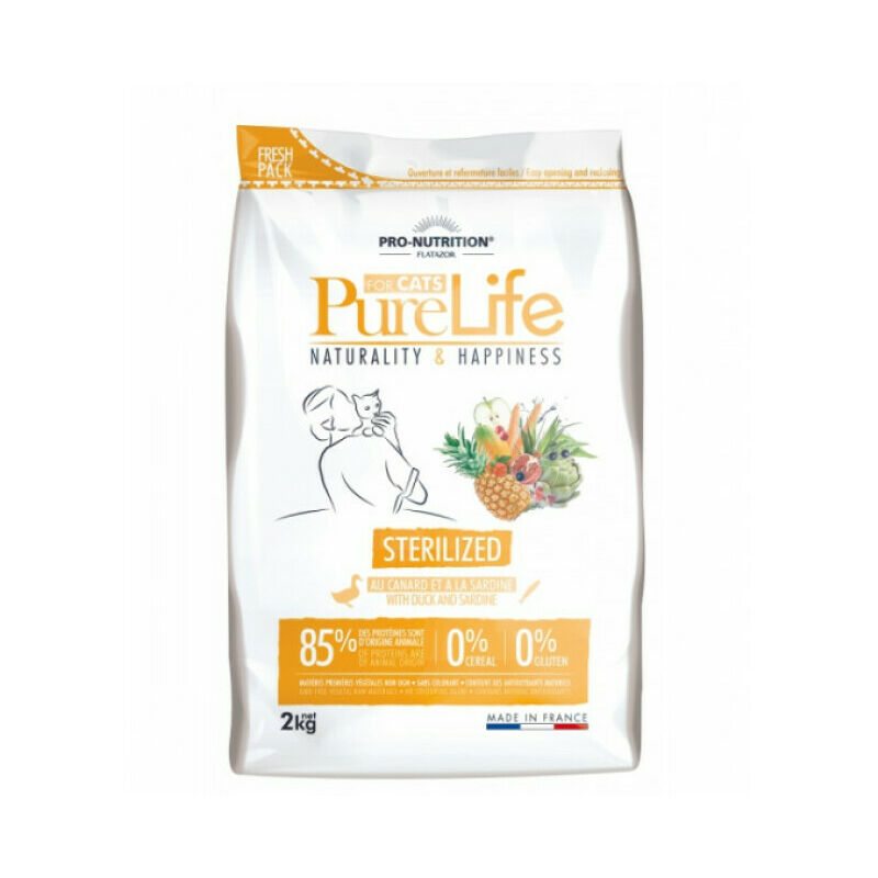 Croquettes Pure Life Sterilized sans céréales Flatazor Pro Nutrition pour chat stérilisé Sac 2 kg