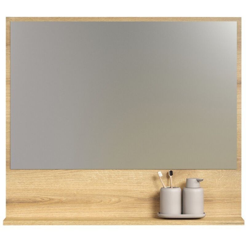 PureBliss miroir de salle de bain 80cm avec étagère chêne décor.