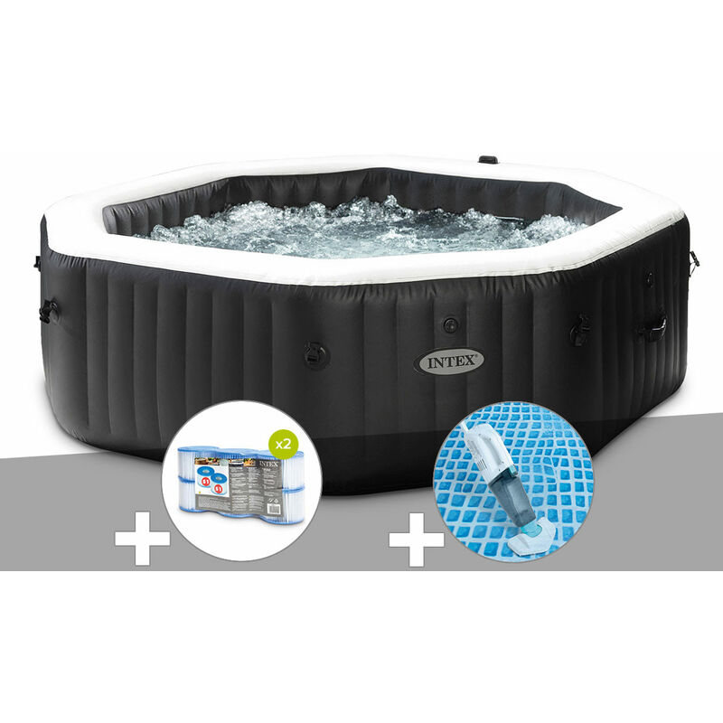 Kit spa gonflable Intex PureSpa Carbone octogonal Bulles et Jets 6 places + 12 filtres + Aspirateur