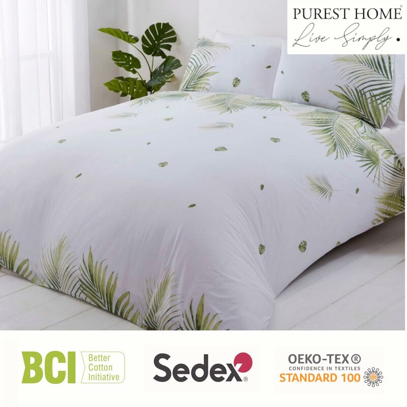 Rapport Home - Tropics Palm Tree Leaves Green Reversible King Size Duvet Cover Set Bedding Set - Green
