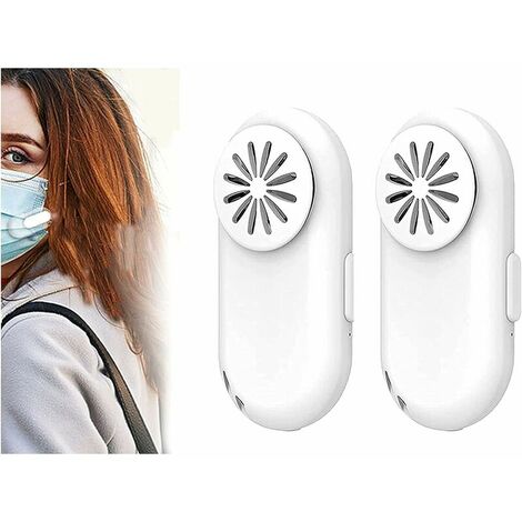 Purificador de aire portátil - Mini máscara purificadora de aire portátil - Reutilizable - Mini ventilador personal con clip - Purificador de aire personal - Ionizador personal - Blanco - Paquete de 2