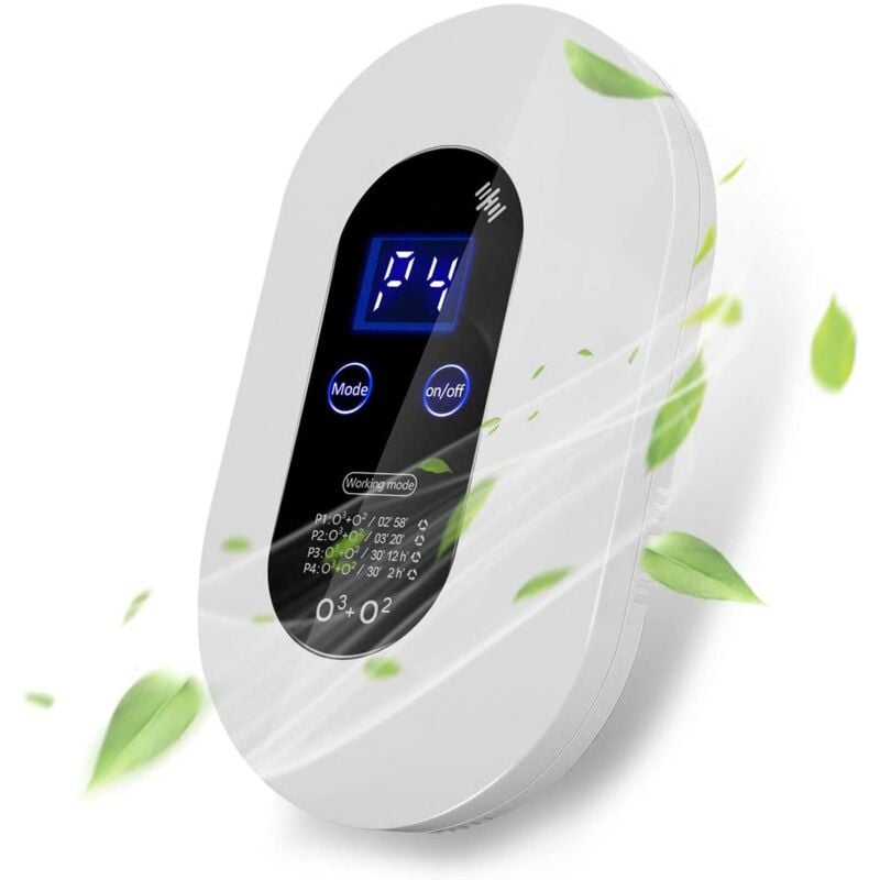 Purificateur d'air avec ozone, 5W, 130 mg/h, 4 modes de fonctionnement, LCD, Blanc