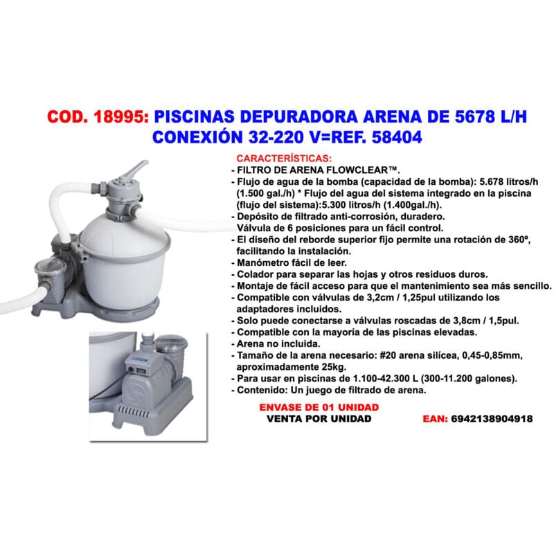 Purificateur de sable pour piscines 5678 L/h raccord 32-220 V58404-58497