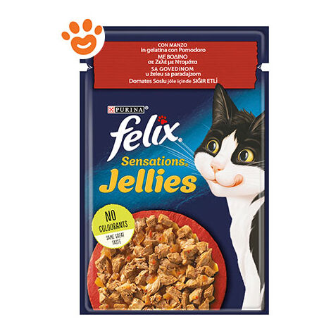 Purina Cat Felix Sensations Jellies Manzo con Pomodoro in Gelatina  - Purina Cat Felix Sensations Jellies Manzo con Pomodoro in Gelatina - Bustina Da 85 Gr