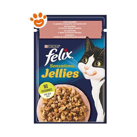Purina Cat Felix Sensations Jellies Salmone con Gamberetti in Gelatina  - Purina Cat Felix Sensations Jellies Salmone con Gamberetti in Gelatina - Bustina Da 85 Gr