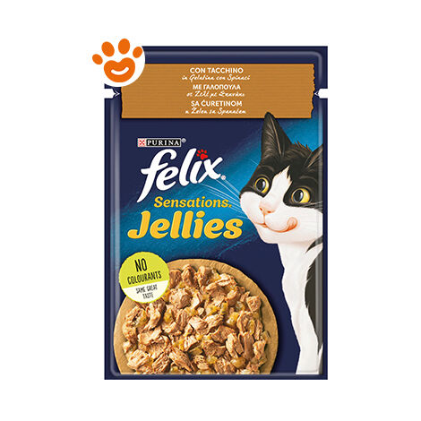 Purina Cat Felix Sensations Jellies Tacchino con Spinaci in Gelatina  - Purina Cat Felix Sensations Jellies Tacchino con Spinaci in Gelatina - Bustina Da 85 Gr