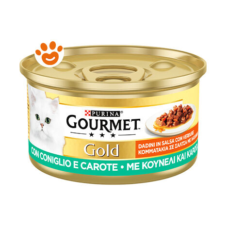 Purina Cat Gourmet Gold Dadini con Coniglio e Carote  - Purina Cat Gourmet Gold Dadini con Coniglio e Carote - Lattina Da 85 Gr