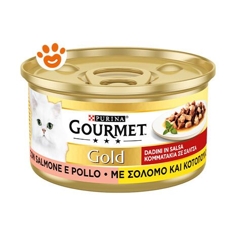 Purina Cat Gourmet Gold Dadini con Salmone e Pollo  - Purina Cat Gourmet Gold Dadini con Salmone e Pollo - Lattina Da 85 Gr