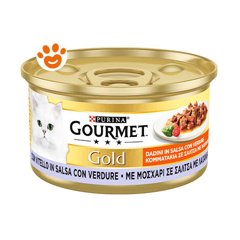 Purina Cat Gourmet Gold Dadini con Vitello alla Mediterranea  - Purina Cat Gourmet Gold Dadini con Vitello alla Mediterranea - Lattina Da 85 Gr