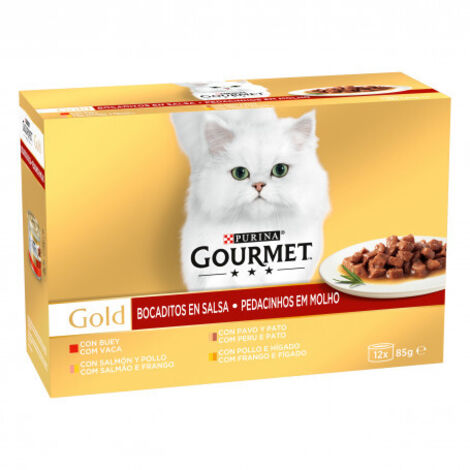 Purina Gourmet Gold Bocaditos en  Salsa Pack Surtido - Comida Humeda para Gato - 12x85 g