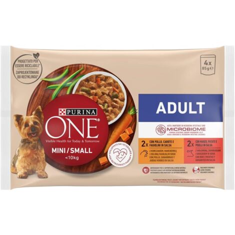 PURINA ONE MINI CIBO UMIDO PER CANI ADULTI CON POLLO E MANZO 4X85 GR