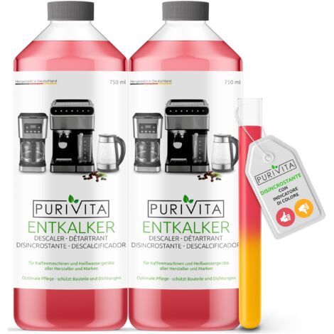 PURIVITA® Universale Decalcificante Macchina Caffè [2x750ML] - Anticalcare Pulizia Macchine Caffe - Liquido Disincrostante per i Modelli Delonghi, Nespresso, Dolce Gusto, Lazzata & Altri Ancora