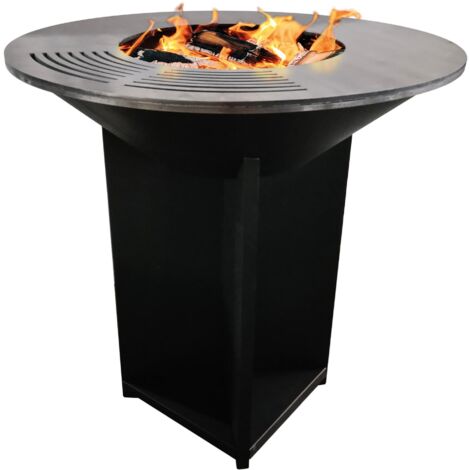 Purline – Barbecue brasero acier 100 cm – Plaque circulaire 1 cm d'épaisseur – Base croisée pour stockage bois – Émissions minimales de CO2