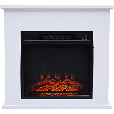 Purline – Cheminée électrique de sol 2000W – Acier laqué blanc – Télécommande incluse – Protection contre la surchauffe – Dimensions 63x24x63 cm