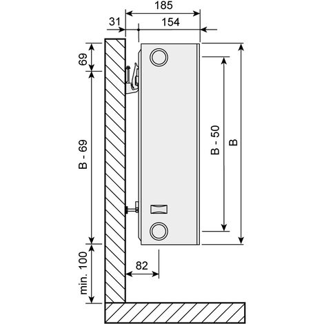 Purmo Plan Compact Kompaktheizkörper, Typ 33, 4 Muffen, glatte Front
