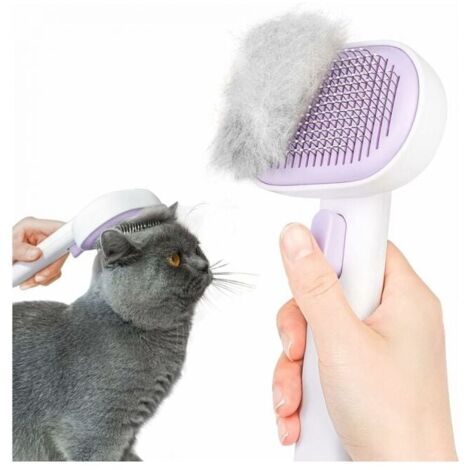 (Purple) Cat and Dog Brush, Self-Cleaning Brush for Long and Short Haired Cats and Dogs, One-Touch Design, Effectively Removes up to 95% of Dead Hair YMYNY