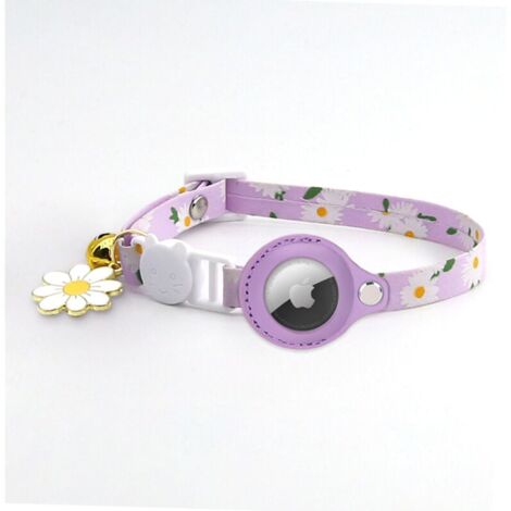 Purple Cat Collar, Adjustable Printed Cat Collar with Bell, Silicone Protective Case Compatible with Apple Airtag, Safety Buckle for Kittens YMYNY