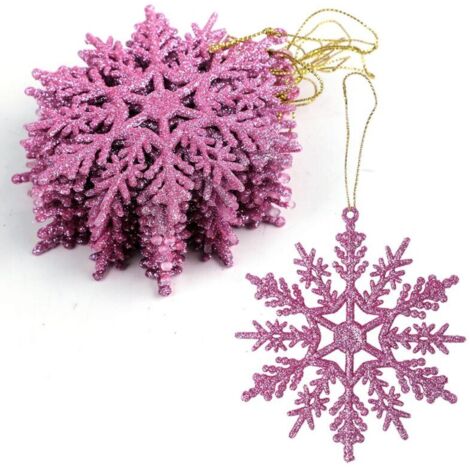Purple Christmas decorations, 12 glittery snowflakes to hang on the tree