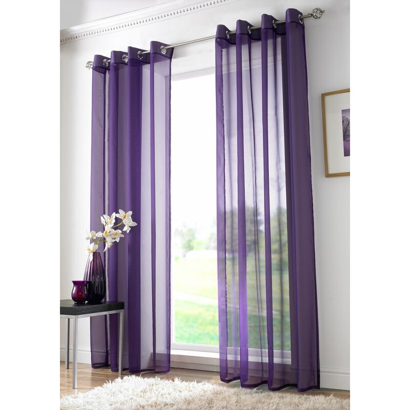 Purple Eyelet Ring Top Voile Curtain Panel 59x54'