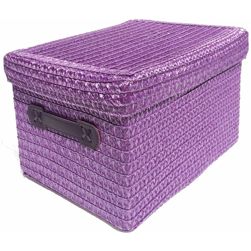 Neon Bright Colours Kids Playroom Toy Box Cupboard Storage Basket + Handle & Lid [Purple,Medium 26x20x19cm]
