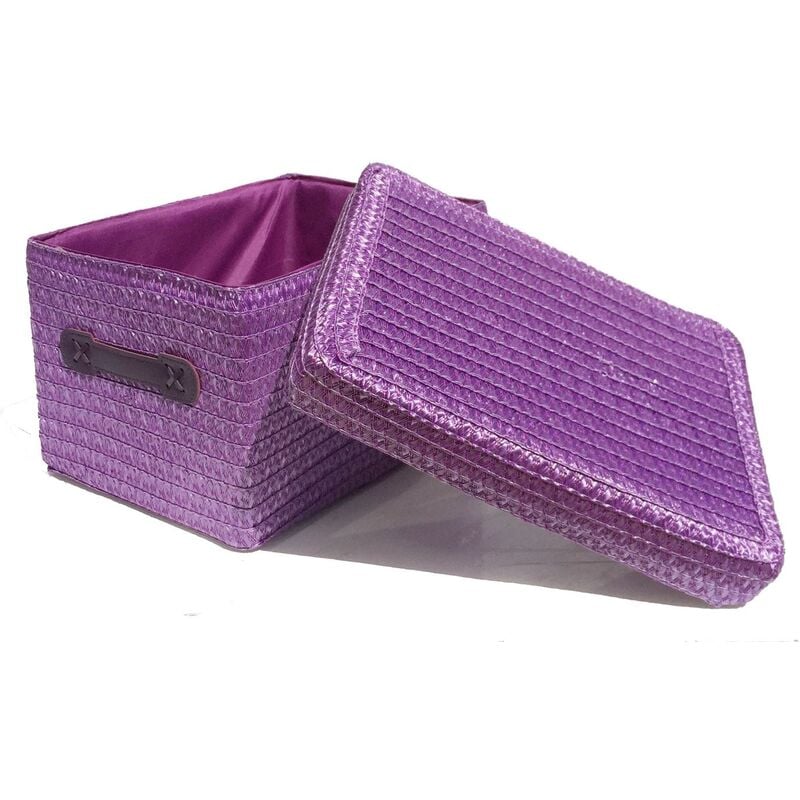 Neon Bright Colours Kids Playroom Toy Box Cupboard Storage Basket + Handle & Lid [Purple,Large 32x25x22cm]