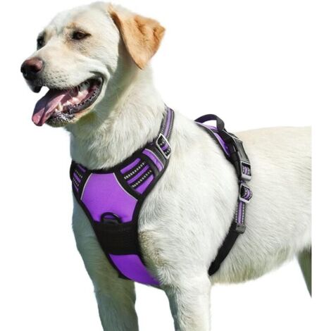 Purple, Large, Dog Harness, Adjustable Reflective No-Pull Dog Harness, Easy to Put On, with Control Handle, Breathable Dog Harness, Durable, Harness for Medium and Large Dogs