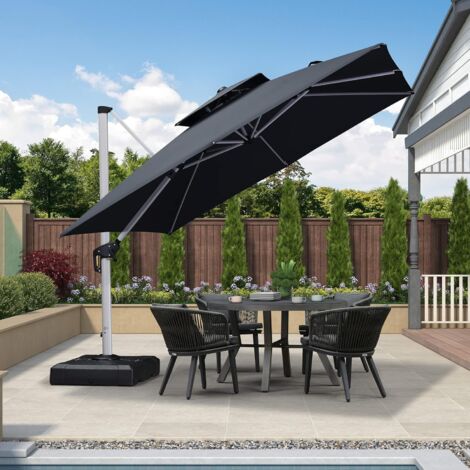 PURPLE LEAF 3 X 3 M Garden Cantilever Parasol, Large Square Overhanging Patio Umbrella with Crank Handle and Tilt, Gray