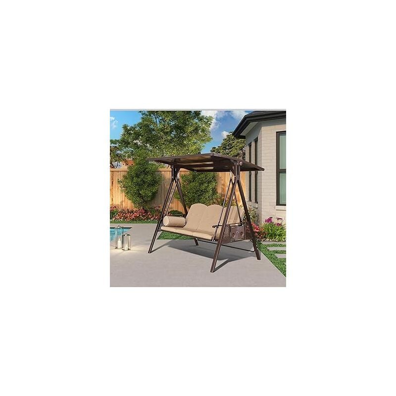 Balancelle de Jardin 3 Places Extérieur, Balançoire de Jardin Supérieur Toit Imperméable réglable, Plateaux Rétractables, Beige - Purple Leaf