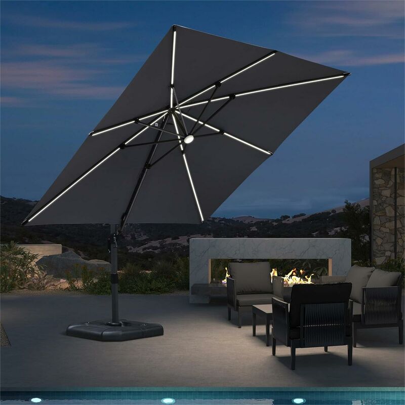 Parapluie de terrasse 3 × 3m Parapluie carré cantilever d'extérieur Parapluie déporté en aluminium avec rotation à 360 degrés, lumière gris - Purple