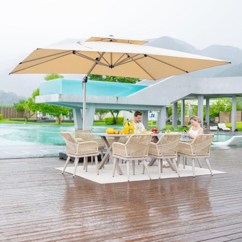 Purple Leaf - Parasol Déporté 3,65 x 2,7 m Rectangulaire, Parasol de Jardin Extérieur, Adapté pour Piscine, Jardin, Balcon et Terrasse, Kaki