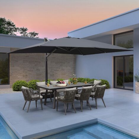 Purple Leaf – Parasol déporté 4 x 3 m en aluminium – Ombre réglable multi-angle – Tissu polyester 240 g/m² résistant UV – Grand auvent pour terrasse et jardin