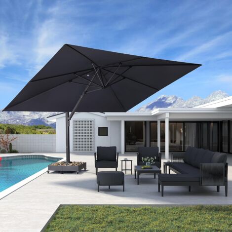 Purple Leaf – Parasol déporté 4,5 x 3,3 m – Aluminium renforcé – Ombre réglable multi-angle – Tissu polyester 240 g/m² résistant UV – Pour terrasse, jardin, piscine