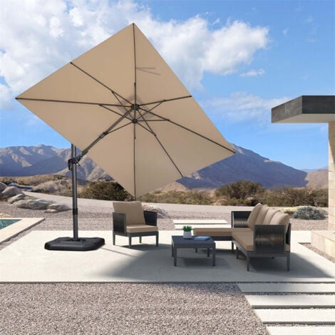 PURPLE LEAF Parasol Déporté en Aluminium 2,5 × 3,5 M Rectangulaire, Parasol de Jardin Extérieur Inclinable de Gauche à Droite, Adapté pour Balcon, Piscine, Terrasse, Beige