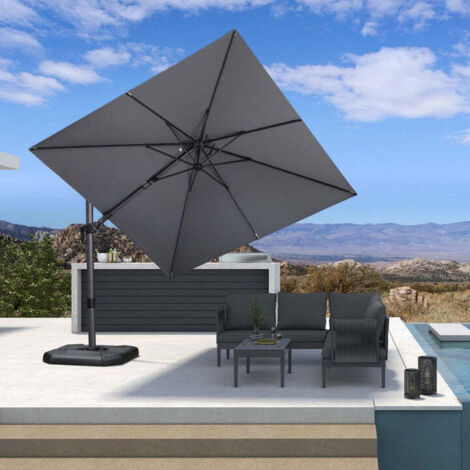Purple Leaf – Parasol déporté en aluminium 2,7 × 2,7 m – Inclinaison 0 à 60° – Rotation 360° – Protection UV UPF 50+ – Pour balcon, terrasse, piscine